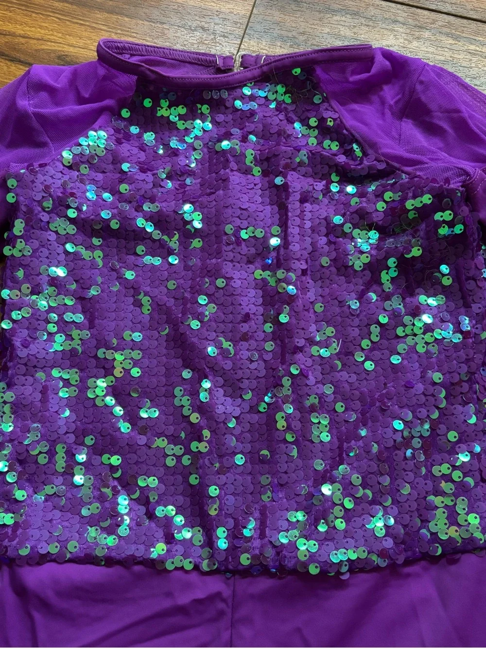 Weissman Size LC - Girls Purple Sequin Dance Costume Long Sleeve Romper Acro Tap